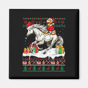 Santa Golden Retriever Riding Horse Christmas Swea Magnet