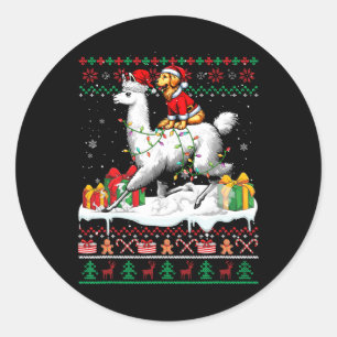 Santa Golden Retriever Riding Llama Christmas Swea Classic Round Sticker