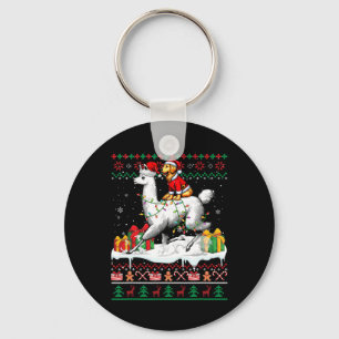 Santa Golden Retriever Riding Llama Christmas Swea Key Ring