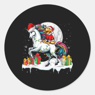Santa Golden Retriever Riding Unicorn Christmas Ow Classic Round Sticker
