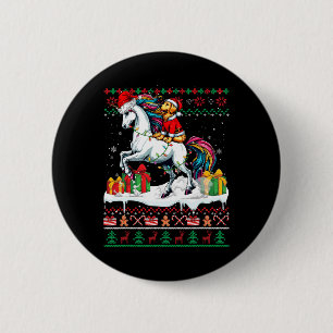 Santa Golden Retriever Riding Unicorn Christmas Sw 6 Cm Round Badge