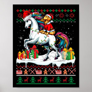 Santa Golden Retriever Riding Unicorn Christmas Sw Poster
