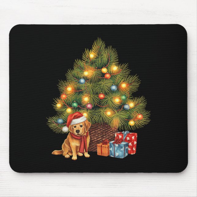 Santa Golden Retriever Tree Christmas Lights Dog X Mouse Pad (Front)