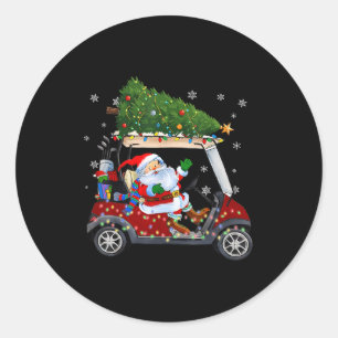 Santa Golf Cart Christmas Tree Lights Xmas Golfer  Classic Round Sticker