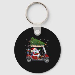 Santa Golf Cart Christmas Tree Lights Xmas Golfer Key Ring
