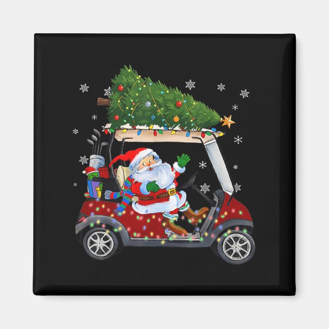 Santa Golf Cart Christmas Tree Lights Xmas Golfer  Magnet (Front)