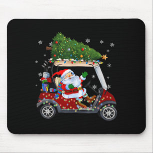 Santa Golf Cart Christmas Tree Lights Xmas Golfer Mouse Pad