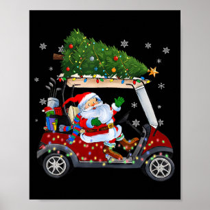 Santa Golf Cart Christmas Tree Lights Xmas Golfer Poster