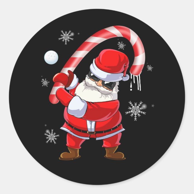 Santa Golf Club And Ball Sport Christmas Boys Golf Classic Round Sticker (Front)