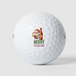 Santa golfer Christmas golf and beer funny Golf Balls