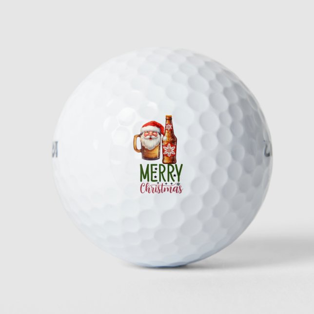   Santa  golfer Christmas   golf and beer funny  Golf Balls (Front)