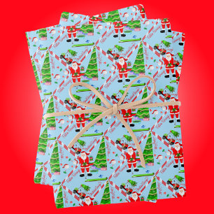 Santa Golfing by Christmas Tree Wrapping Paper Sheet