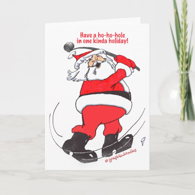 Santa golfing Christmas card. Holiday Card (Front)