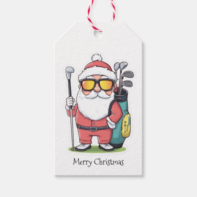 Santa Golfing Christmas Fun Gift Tags (Front)