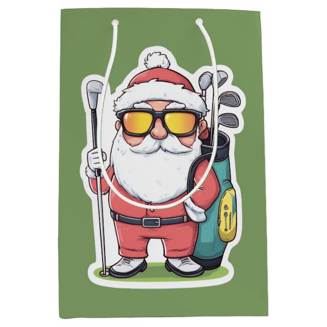 Santa Golfing Christmas Fun Medium Gift Bag (Front)