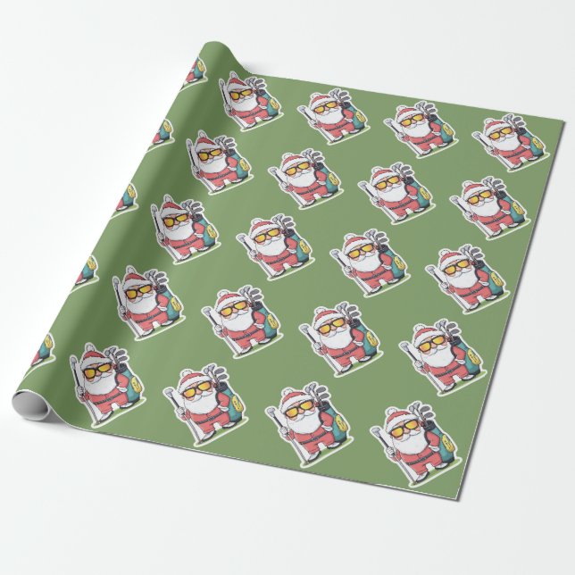 Santa Golfing Christmas Fun Wrapping Paper (Unrolled)