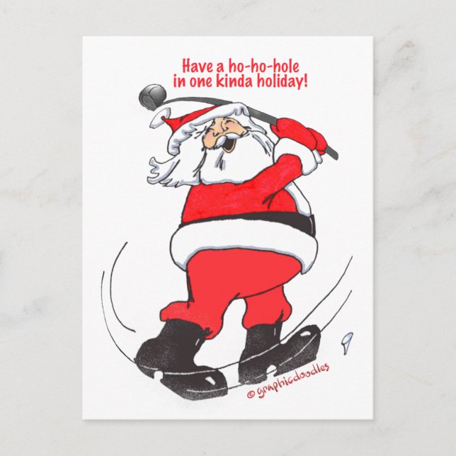 Santa golfing Christmas gifts. Holiday Postcard (Front)