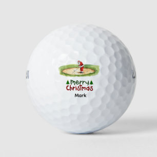 Santa Golfing in Bunker Merry Christmas Golf Balls