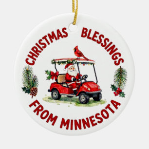 Santa Golfing in Minnesota Holiday Ceramic Ornament