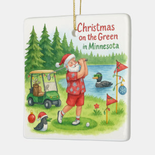 Santa Golfing in Minnesota Holiday  Ceramic Ornament