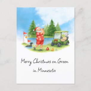 Santa Golfing in Minnesota Holiday Postcard