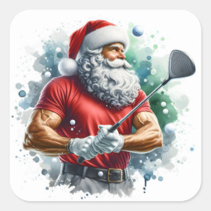 Santa Golfing in Winter Square Sticker