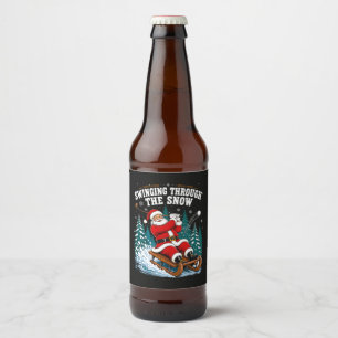 Santa Golfing Merry Christmas Golfer Beer Bottle Label