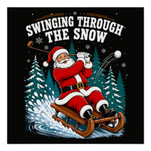 Santa Golfing Merry Christmas Golfer Poster