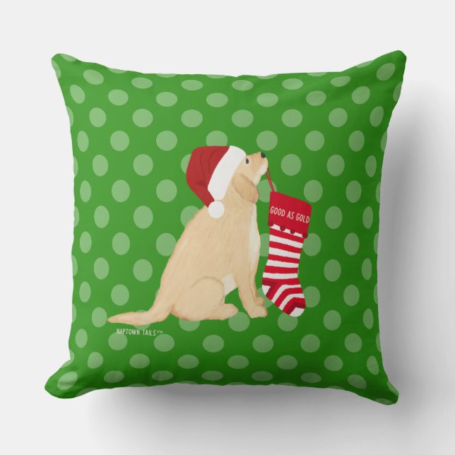 Santa Good As Gold Christmas Pillow Polka Dot (Front)
