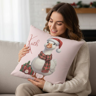Santa Goose Christmas Custom Name Holiday Gift Cushion