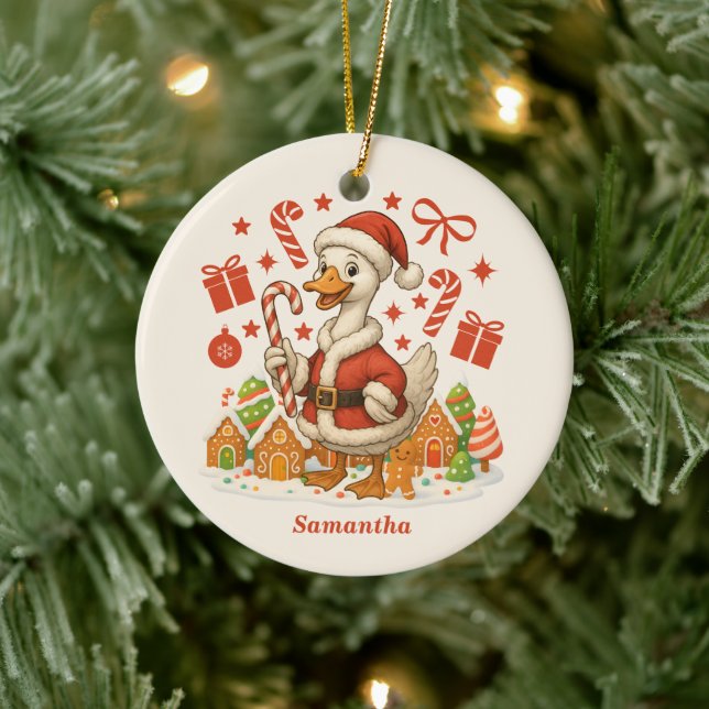 Santa Goose Christmas Holiday Ceramic Ornament (Tree)