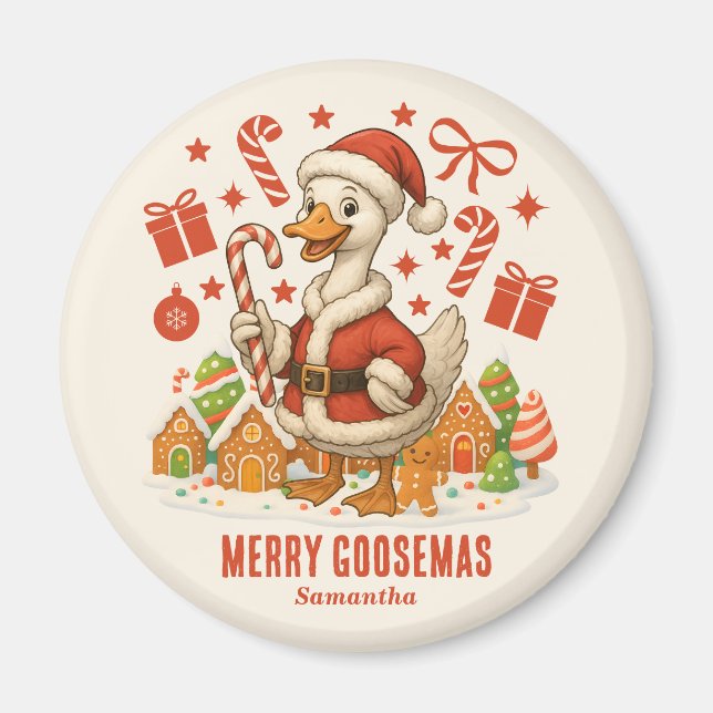 Santa Goose Christmas Holiday Fridge Magnet (Front)