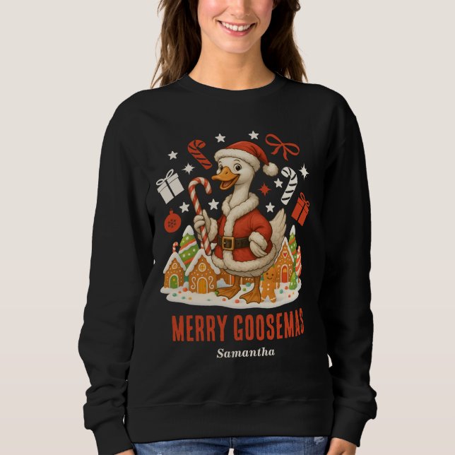 Santa Goose Ugly Christmas Holiday Sweatshirt (Front)