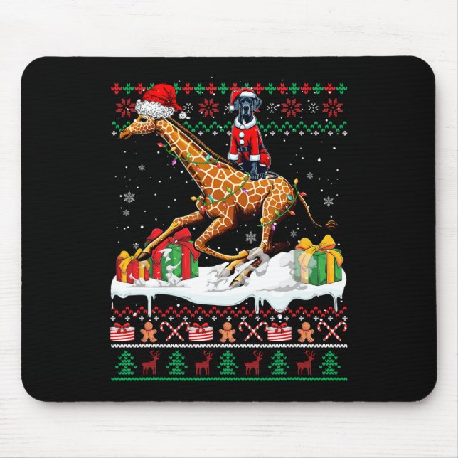 Santa Great Dane Riding Giraffe Christmas Sweater  Mouse Pad (Front)