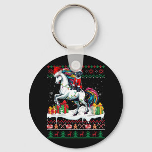 Santa Great Dane Riding Unicorn Christmas Sweater Key Ring