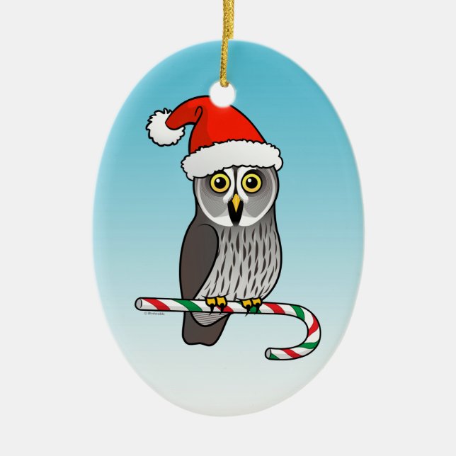 Santa Great Grey Owl Christmas Ceramic Tree Decoration (Front)