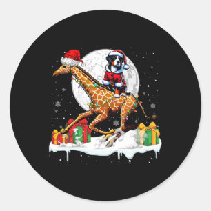 Santa Greater Swiss Mountain Riding Giraffe Christ Classic Round Sticker