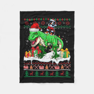 Santa Greater Swiss Mountain Riding T-rex Christma Fleece Blanket