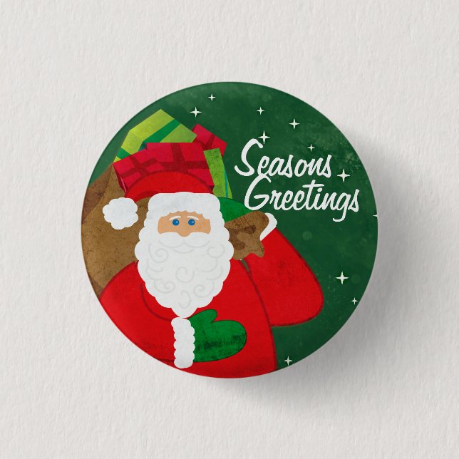 Santa green and red button/badge 3 cm round badge (Front)