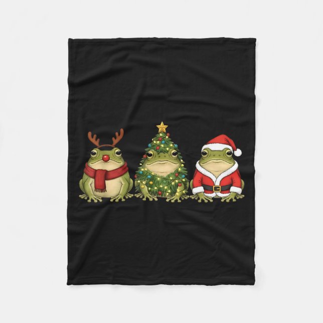 Santa Green Frog Christmas Tree Frog Lover Animal  Fleece Blanket (Front)