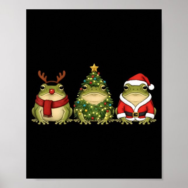 Santa Green Frog Christmas Tree Frog Lover Animal  Poster (Front)