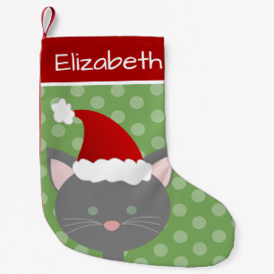 Santa Grey Kitty Small Christmas Stocking