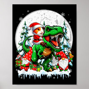 Santa Guinea G Riding T-rex Gnomes Christmas Trees Poster