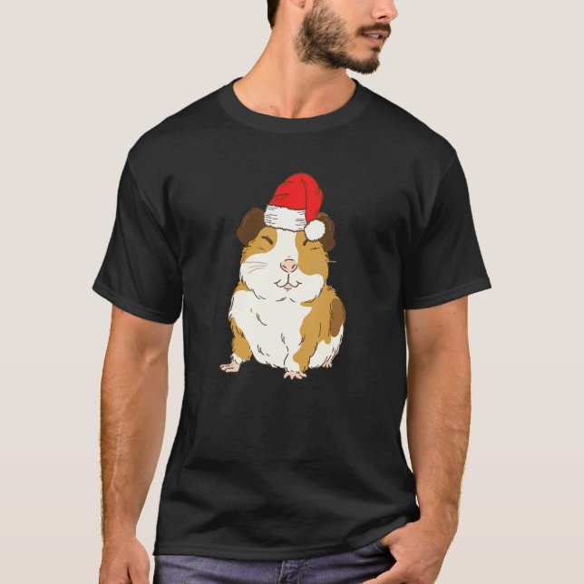 Santa Guinea Pig Christmas Winter Pet Mum Holiday T-Shirt (Front)