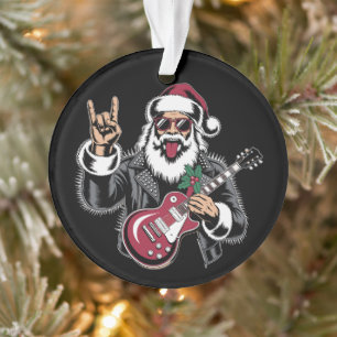 Santa Guitar Rock Leather Jacket Christmas Xmas Ornament