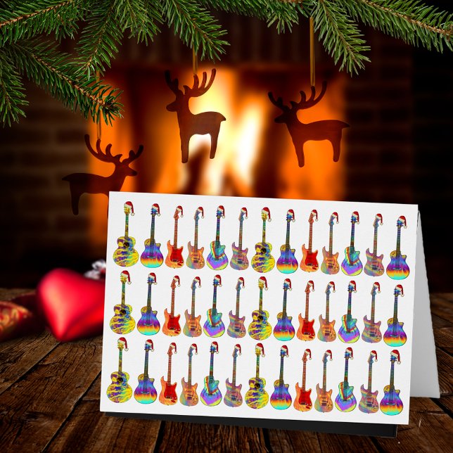 Santa Guitars Colourful Fun Festive Pattern (Christmas guitar pattern music themed fun holiday card)
