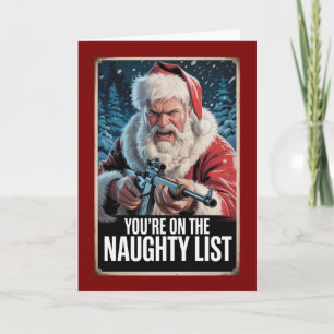 Santa Gun Naughty List Vintage Christmas Custom Card