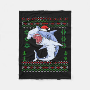 Santa Hammerhead Shark Christmas Ugly Xmas Sweater Fleece Blanket