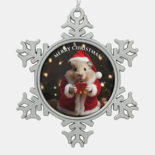 Santa Hamster Snowflake Pewter Christmas Ornament
