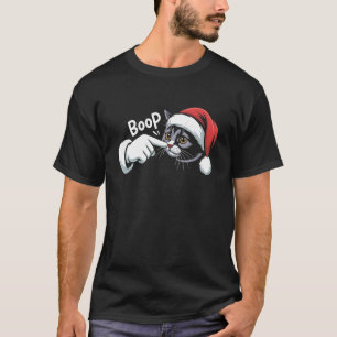 Santa Hand Boop Cat Funny Christmas Pet Lover T-Shirt